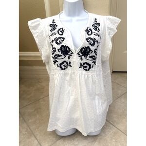 NWOT Indio Collective White Peplum Top Embroidered Floral Textured Cami Sz XL